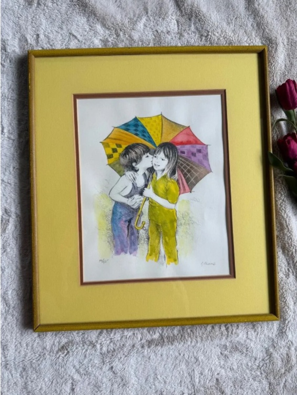 Children With Umbrella's Ben Menashe Hand Color Litho Authentic 92/275